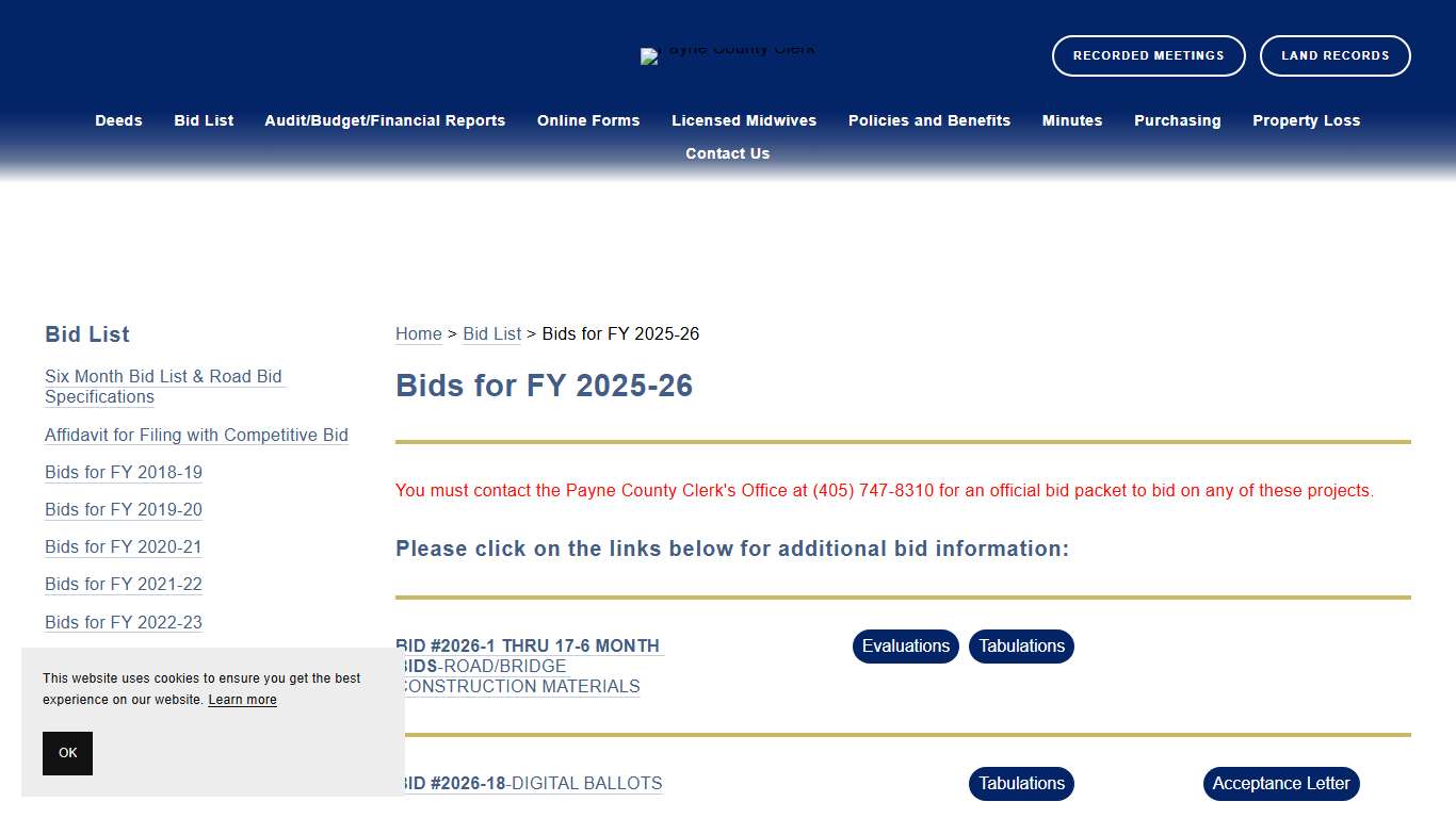 Bids for FY 2025-26 — Payne County Clerk